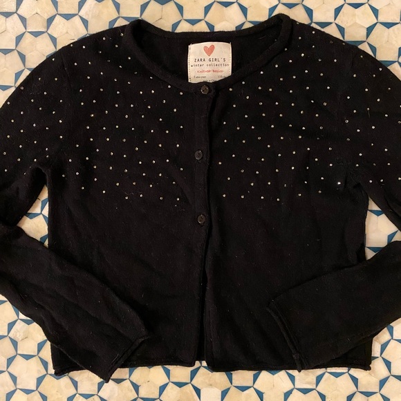 Zara Girls Black Cardigan with Rhinestone Detail size 5 - Picture 2 of 4
